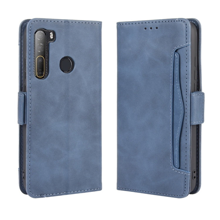 Blue wallet phone case with card slot and side flap, camera and button cutouts