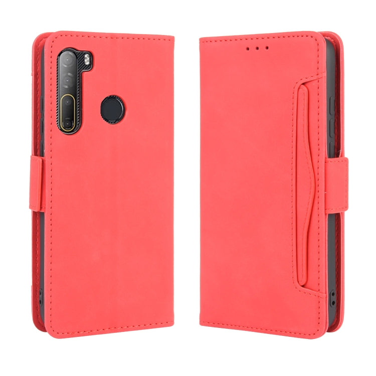 Red wallet phone case with card slot and side flap, camera and button cutouts