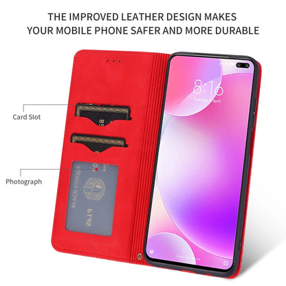 Red leather wallet flip phone case with card slot and phone screen cover