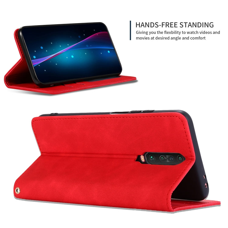 Red leather flip wallet phone case with fold stand and camera cutout
