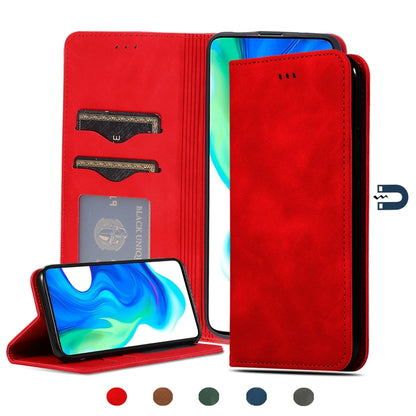 Magnetic leather flip phone case, red; card slots and landscape stand.