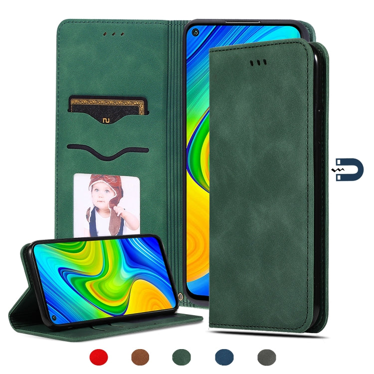 Green magnetic flip leather case with card slots and stand for touchscreen phone