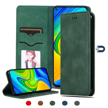 Green magnetic flip leather case with card slots and stand for touchscreen phone