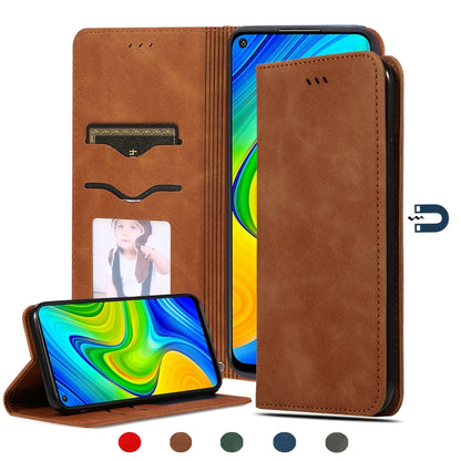 Brown magnetic flip leather case with card slots and stand for touchscreen phone