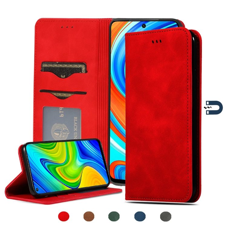 Red magnetic flip leather case with card slots and stand for touchscreen phone