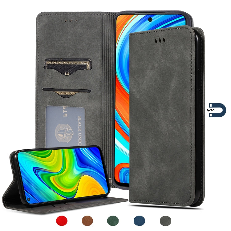 Dark gray magnetic flip leather case with card slots and stand for touchscreen phone