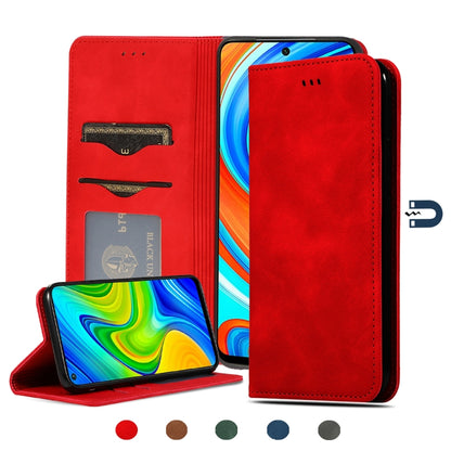 Red magnetic flip leather case with card slots and stand for touchscreen phone