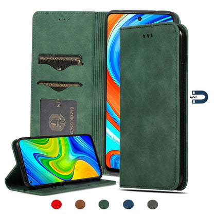 Magnetic flip leather phone case with card slots, green