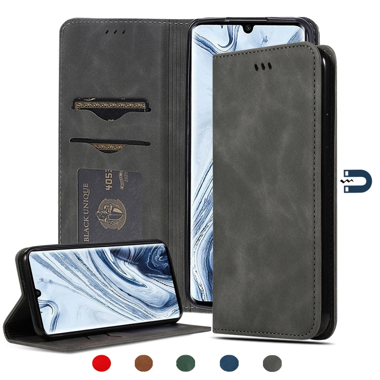 Magnetic flip leather phone case with card slots, dark gray