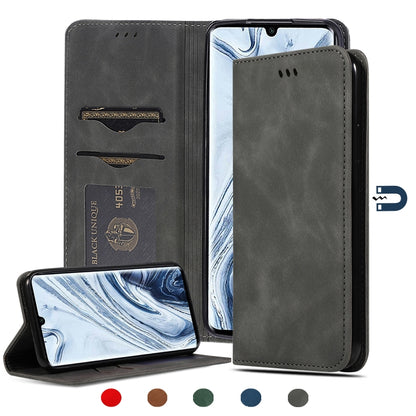 Magnetic flip leather phone case with card slots, dark gray