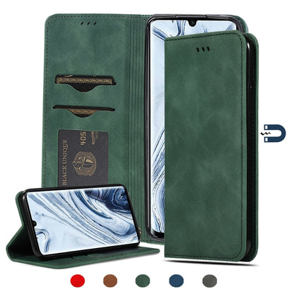 Magnetic flip leather phone case with card slots, forest green