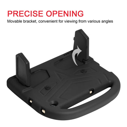 Black tablet case back with openings and foldable stand