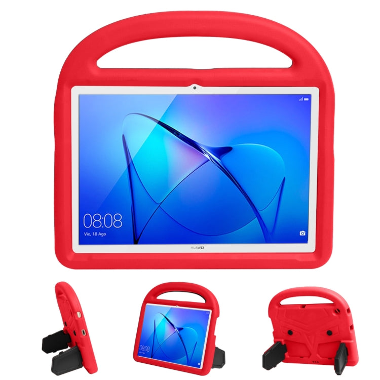 Red children tablet shockproof EVA case with kickstand and top handle, clear front window
