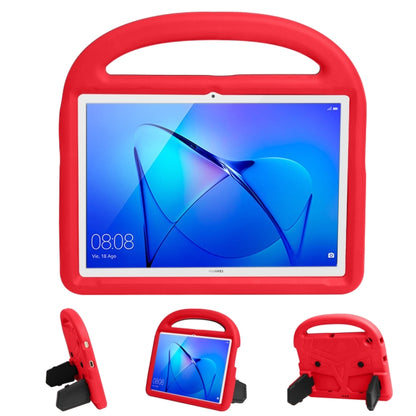 Red children tablet shockproof EVA case with kickstand and top handle, clear front window