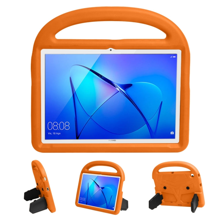Orange children tablet shockproof EVA case with kickstand and top handle, clear front window