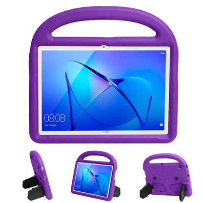 Purple children tablet shockproof EVA case with kickstand and top handle, clear front window