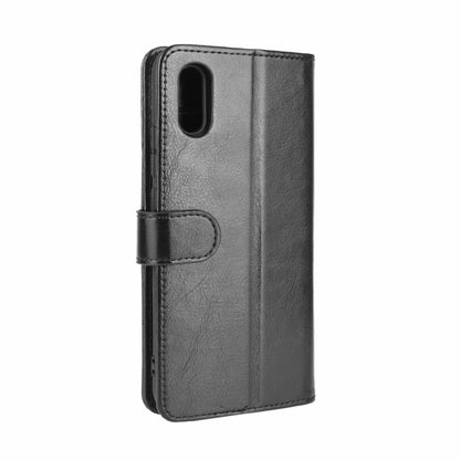 Black vertical flip wallet case with cutout for camera and rear speaker