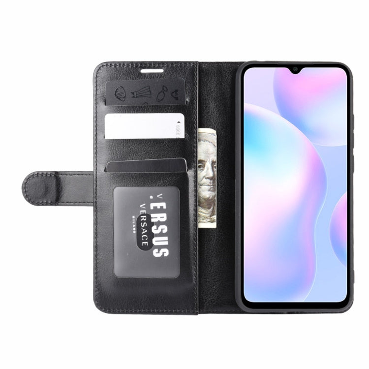 Black flip wallet case with card slots and phone screen visible