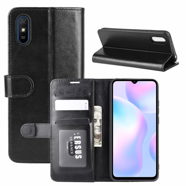 Black flip wallet case with card holder, strap tab, and phone back coverage