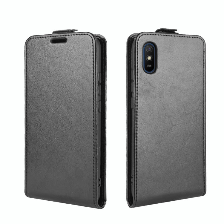 Vertical flip leather-texture phone case, dark gray with cutouts and side button access