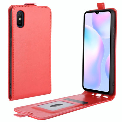 Red vertical flip leather-texture phone case with card slots and open stand