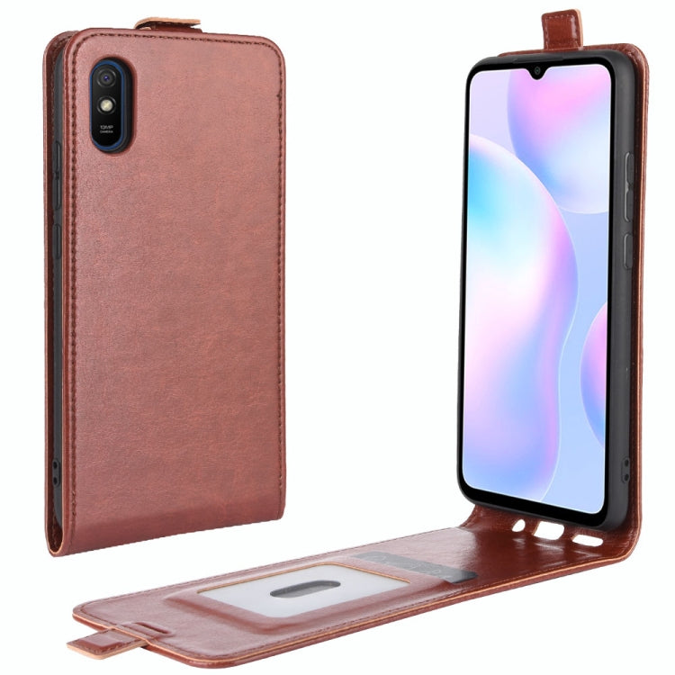 Brown vertical flip leather-texture phone case with card slots and photo frame stand