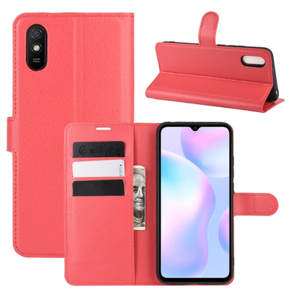Red flip protective phone case with card slots and holder for Xiaomi Redmi 9A