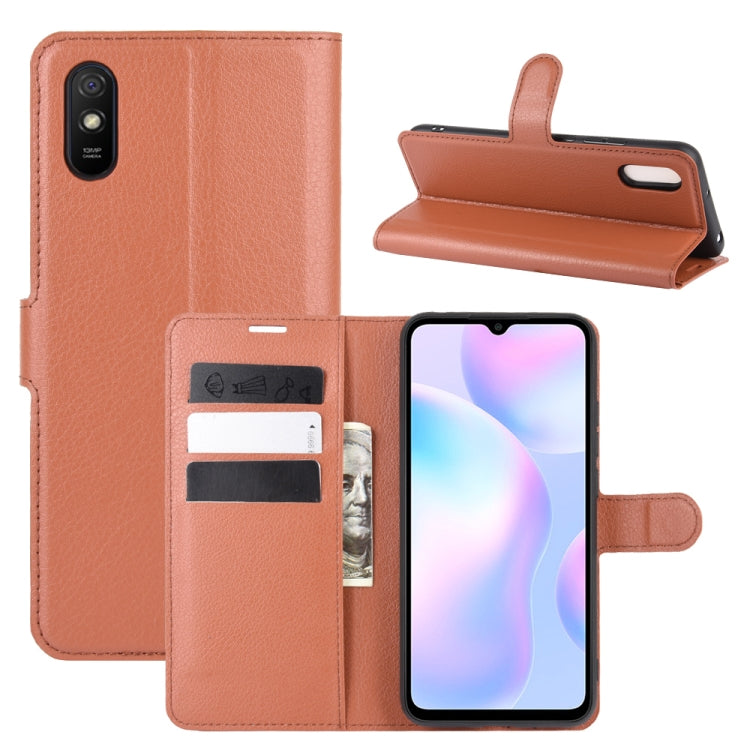 Brown flip protective phone case with card slots and holder for Xiaomi Redmi 9A