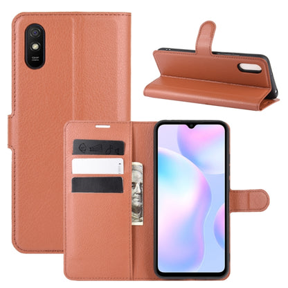 Brown flip protective phone case with card slots and holder for Xiaomi Redmi 9A