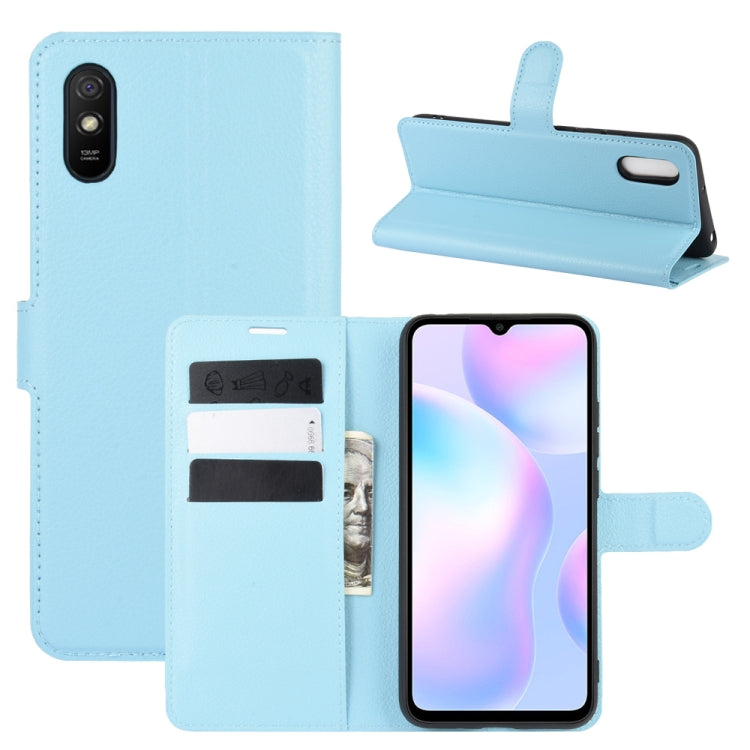 Blue flip protective phone case with card slots and holder for Xiaomi Redmi 9A