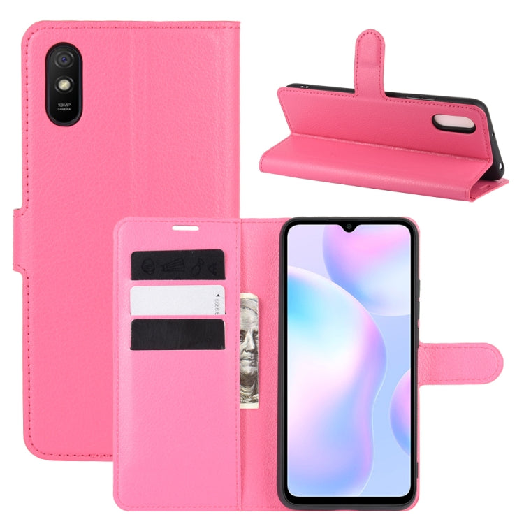 Rose red flip protective phone case with card slots and holder for Xiaomi Redmi 9A