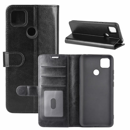 Black folio wallet case shown closed and open, with card slots and phone cutouts