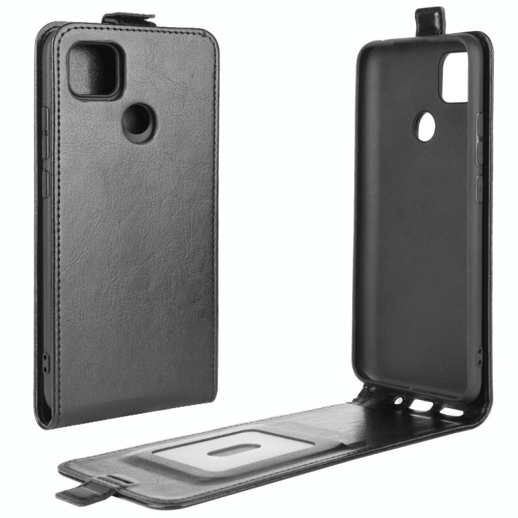 Dark gray vertical flip leather phone case with card slots and camera cutout