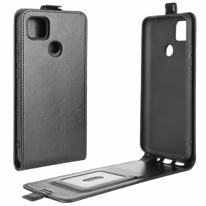 Dark gray vertical flip leather phone case with card slots and camera cutout