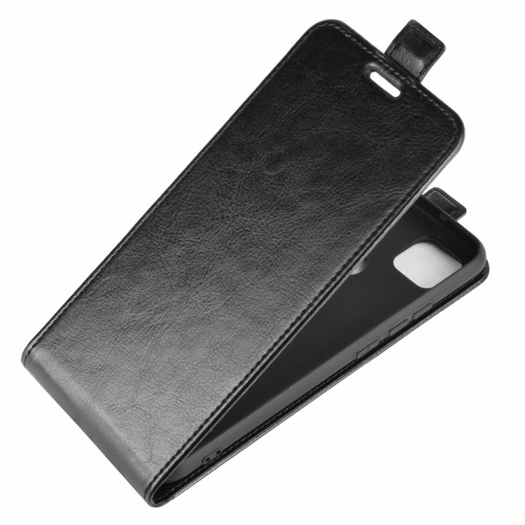Black vertical flip leather phone case with card slots and stand-style flip cover
