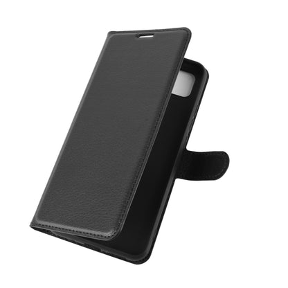 Dark leather-texture flip wallet phone case with side strap and camera cutout