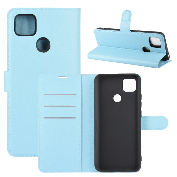 Light blue flip wallet case for Redmi 9C with card slots and stand holder