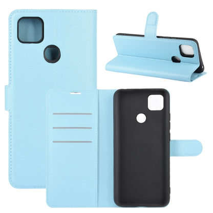 Light blue flip wallet case for Redmi 9C with card slots and stand holder