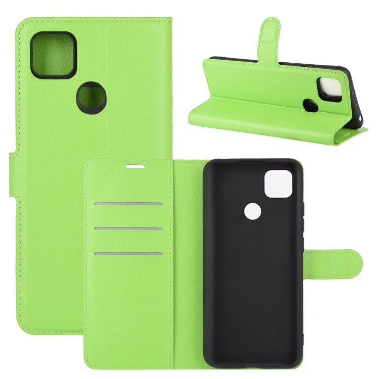 Green flip wallet case for Redmi 9C with card slots and stand holder