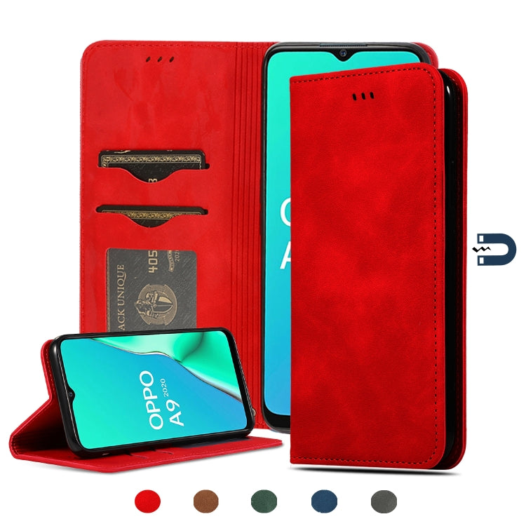 Red leather magnetic flip wallet case with card slots and stand cover for phone