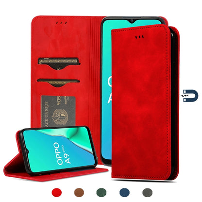 Red leather magnetic flip wallet case with card slots and stand cover for phone