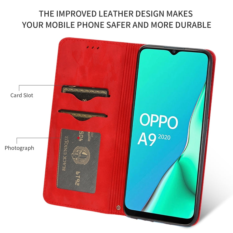 Red leather magnetic flip wallet case with card slot pockets and flip cover