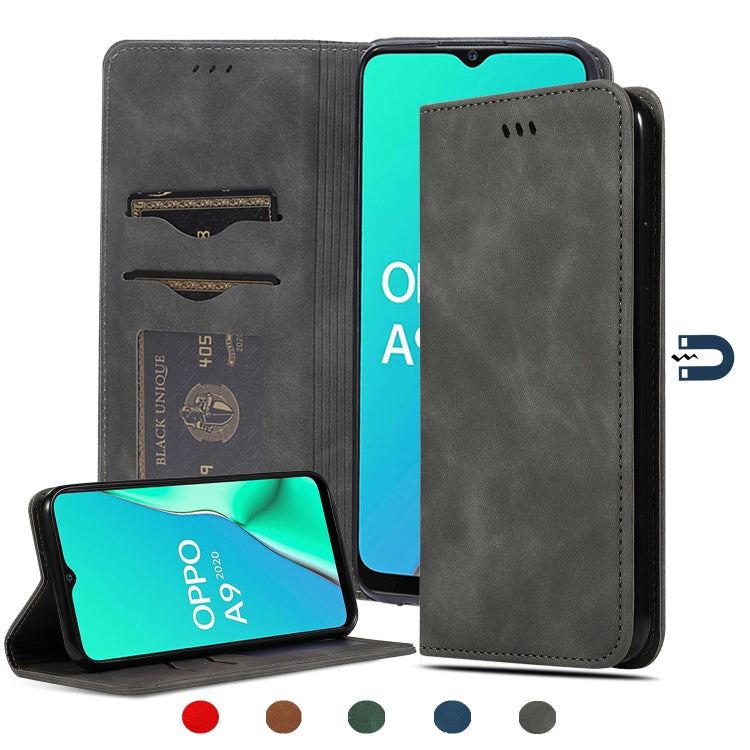 Dark grey leather magnetic flip wallet case with card slots and flip cover