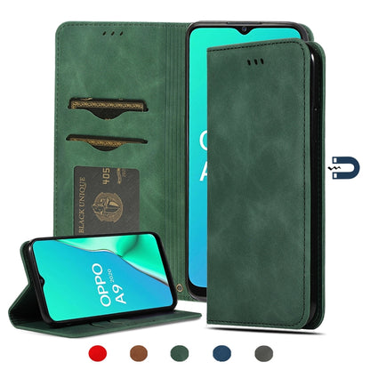 Magnetic flip leather phone case with card slots, dark green wallet design