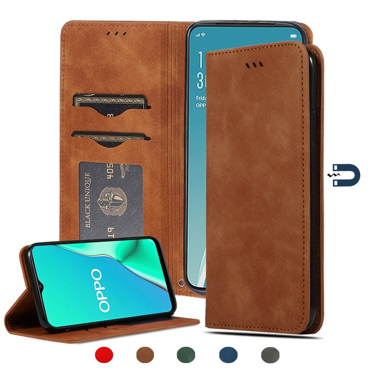 Magnetic flip leather phone case with card slots, tan-brown wallet design