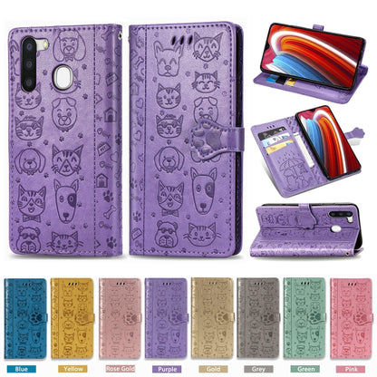 Cute Cat and Dog Embossed Horizontal Flip Leather Case with Holder & Card Slots & Wallet & Cartoon Clasp & Lanyard, For OPPO A5 (2020), For Huawei Y8S, For Samsung Galaxy A21, For Galaxy A21