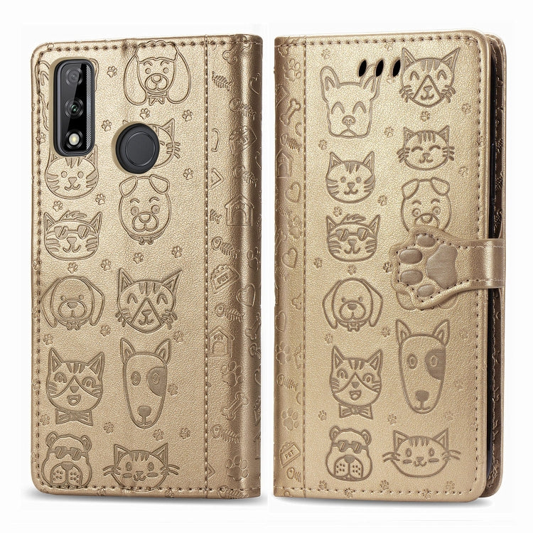 Cute Cat and Dog Embossed Horizontal Flip Leather Case with Holder & Card Slots & Wallet & Cartoon Clasp & Lanyard, For OPPO A5 (2020), For Huawei Y8S, For Samsung Galaxy A21, For Galaxy A21