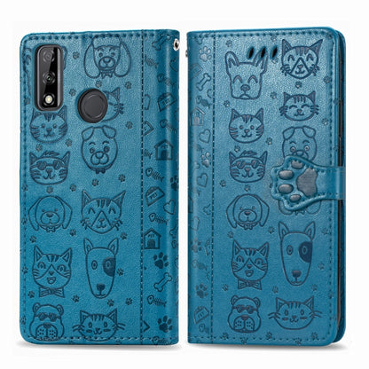 Cute Cat and Dog Embossed Horizontal Flip Leather Case with Holder & Card Slots & Wallet & Cartoon Clasp & Lanyard, For OPPO A5 (2020), For Huawei Y8S, For Samsung Galaxy A21, For Galaxy A21