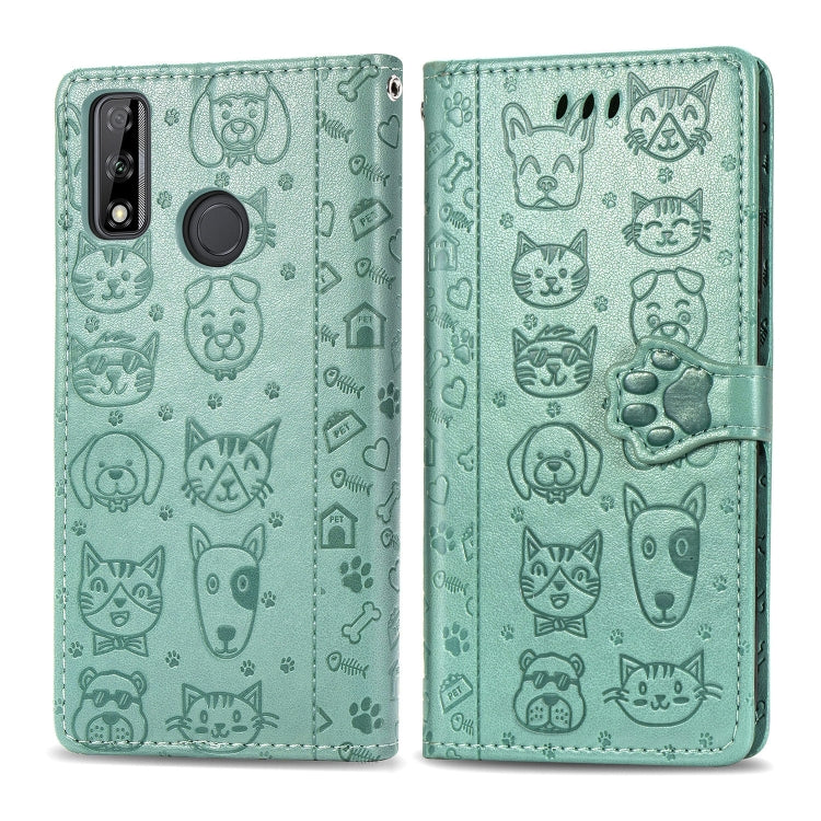 Cute Cat and Dog Embossed Horizontal Flip Leather Case with Holder & Card Slots & Wallet & Cartoon Clasp & Lanyard, For OPPO A5 (2020), For Huawei Y8S, For Samsung Galaxy A21, For Galaxy A21