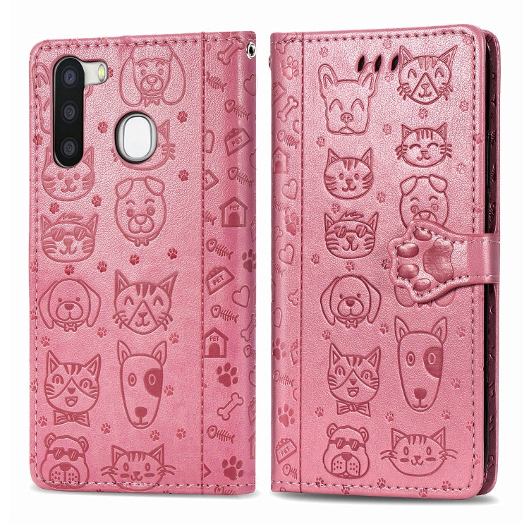 Cute Cat and Dog Embossed Horizontal Flip Leather Case with Holder & Card Slots & Wallet & Cartoon Clasp & Lanyard, For OPPO A5 (2020), For Huawei Y8S, For Samsung Galaxy A21, For Galaxy A21